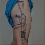 Sub-machine gun tattoo by Victor Zabuga #VictorZabuga #minimalistic #blackwork #conceptual #gun