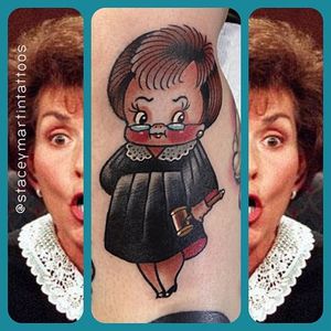 Judge Judy kewpie doll tattoo by Stacey Martin Smith. #kewpie #kewpiedoll #JudgeJudy #StaceyMartinSmith