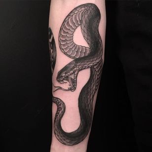 Tatuaje de serpiente #blackwork #blackink #linework #blacktattoos #AlexSnelgrove #snake