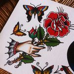 Flash sheet via instagram electricmartina #flashart #traditional #butterfly #hand #rose #MartinaEkenberg #artshare #FlashFriday
