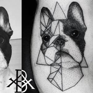 Buldoguinho lindo <3 #BrunoAlmeida #tatuadoresdobrasil #tatuadoresbrasileiros #tatuadoresbr #blackwork #bulldog #frenchie #geometria #geometric