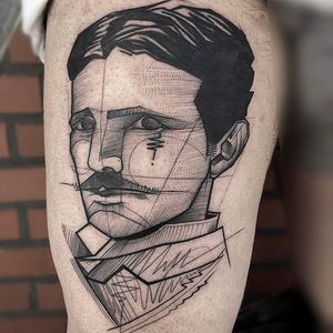Nikolai Tesla Chaotic Blackwork Tattoo by Frank Carrilho @FrankCarrilho #FrankCarrilhoTattoo #FrankCarrilho #Chaotic #Black #Blackwork #Tesla #Portrait