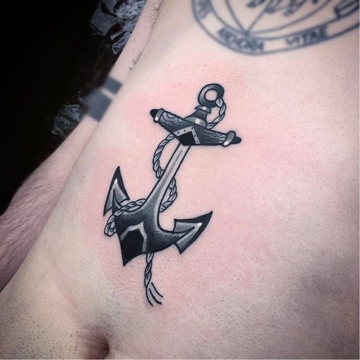 Tattoo uploaded by Rebecca • Black and grey traditional anchor tattoo ...