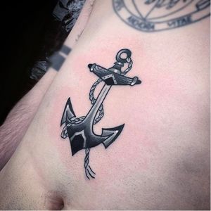 Black and grey traditional anchor tattoo by Saschi McCormack #traditional #anchor #SaschiMcCormack #blackandgrey