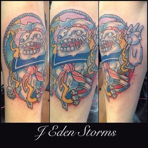 Zombie Stay Puft Marshmallow Man tattoo by J Eden Storms. #zombie #marshmallow #Ghostbusters #StayPuft #StayPuftMarshmallowMan #JEdenStorms #newschool