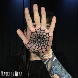 Spider Web Tattoo by Harriet Heath #spiderweb #hand #palm #HarrietHeath