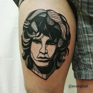 Blackwork Jim Morrison Tattoo by Evel Qbiak #Blackwork #BlackworkTattoos #BlackInk #ContemporaryTattoos #ModernTattoos #BlackInk #BlackworkArtists #blckwrk #JimMorrison #EvelQbiak