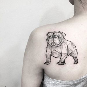 Bulldog tattoo by Fin T. #FinT #malaysia #geometric #animal #origami #pointillism #dotwork #bulldog #dog