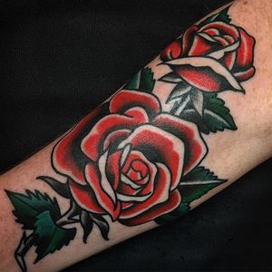 Big and bold traditional rose tattoo by Travis Costello. #traditional #TravisCostello #rose #flower