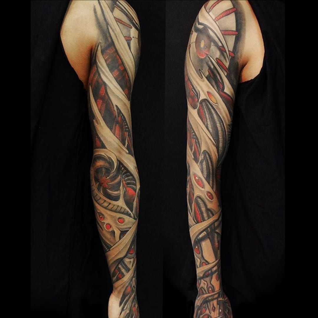 Large Arm Sleeve Tattoo Mechanical Bionic Robot Waterproof Temporary Tatto  Sticker Gear Body Art Full Fake Tatoo Women Men  Temporary Tattoos   AliExpress
