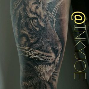 Tiger tattoo by Inky Joe #InkyJoe #blackandgrey #realistic #animal #tiger #realism #realistictiger