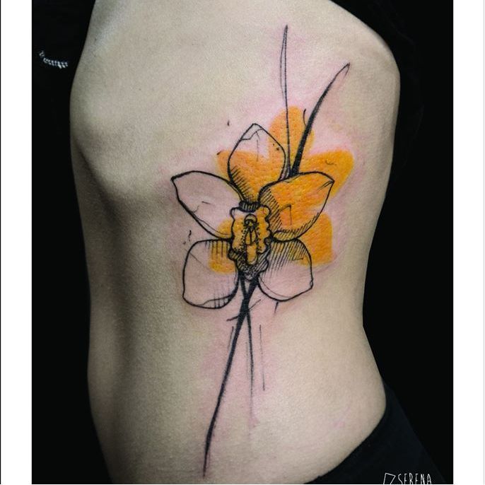Tattoo studio in Dorset UK  Watercolour daffodil tattoo by Jolene  Sherrard at