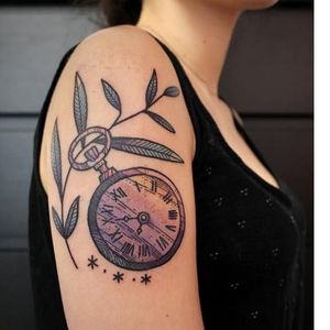 Pocket watch tattoo #Tamair #illustrative #colorful #psychedelic #pocketwatch