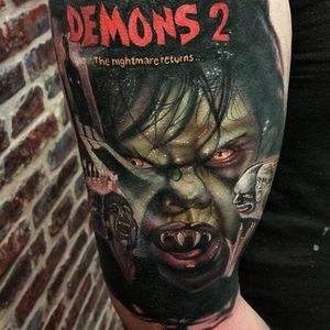 Alex Wright's (IG—thealexwright) rendition of the cover from Demons 2. #AlexWright #awesome #cultclassics #color #Demons2 #movieposters #realism