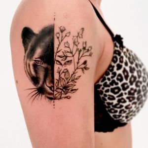 Nice tattoo by Crajes #Crajes #panther #opticalillusion #botanical