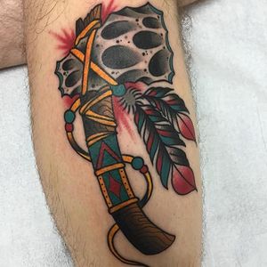 Traditional Tomahawk Tattoo by Stoll Tattoos #tomahawk #tomahawktattoo #tomahawktattoos #nativeamericantattoo #traditionaltomahawk #traditionaltattoo #traditionaltattoos #StollTattoos