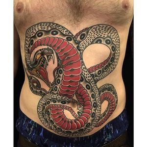 Snake Tattoo by Jason Phillips #Snake #SnakeTattoo #StomachTattoos #StomachTattoo #Stomach #JasonPhillips