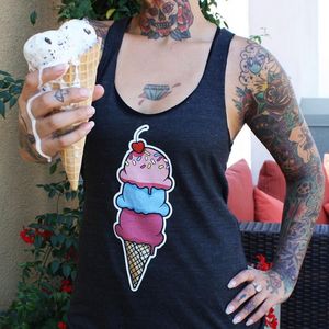 Triple scoop ice cream tank on Alex Strangler designed by Alex Strangler #tattooartist #icecream #design #clothing #kawaii
