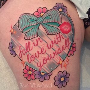 Self-love tattoo by Sam Whitehead. #SamWhitehead #girly #cute #heart #selflove