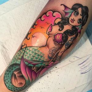 Sunset Mermaid Tattoo by Ly Aleister @Lyaleister #Lyaleister #LyAlistertattoo #Girls #Girl #Girltattoo #Neotraditional #Neotraditionaltattoo #Brisbane #Australia #Mermaid