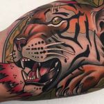Grrrrrrowl! Tiger, by Roger Mares (via IG—mares_tattooist) #RogerMares #Animals #Neotraditional #Color