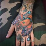 Lobster tattoo by Tulio Navia. #neotraditional #lobster #hand #TulioNavia