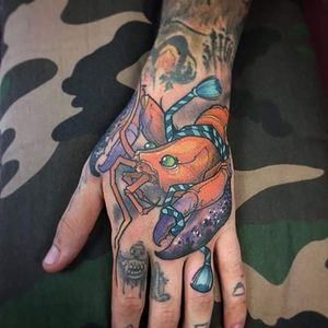 Lobster tattoo by Tulio Navia. #neotraditional #lobster #hand #TulioNavia
