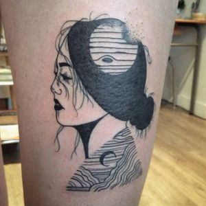 Blackwork tattoo by Kim Tran #KimTran #illustrative #graphic #blackwork #portrait #surrealistic