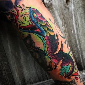 Snake Tattoo by Zach Bowden #snake #traditional #neotraditional #boldtraditional #brigthandbold #traditionalartist #ZachBowden