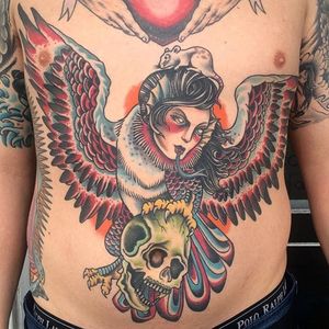 Harpy Tattoo by Leah Eri Westerlund #Harpy #Harpies #HarpyTattoo #MythologyTattoos #GreekTattoos #MythTattoos #Traditional #MelissaDaye