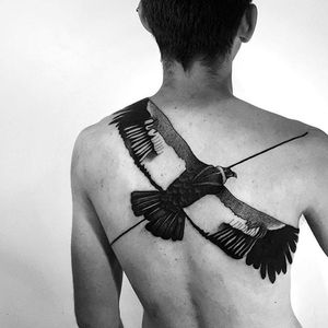 Black bird and line tattoo by Daniel Matsumoto @Daaamn_ #DanielMatsumoto #Black #Blackwork #Linework #Linear #Geometric #Nature #Japan