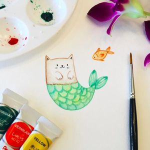 Adorable cat mermaid by @inkydiary via Instagram #cat #mermaid #sketch #watercolor #mercat