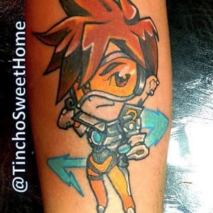 Adorable chibi Tracer from Tincho (IG—tincho_tattoo). #Blizzard #Overwatch #Videogame #Ticho #Tracer