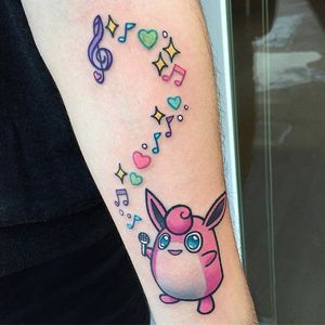 Wigglytuff tattoo by Melvin Arizmendi. #MelvinArizmendi #kawaii #cute #girly #popculture #pinkwork #pokemon #videogames