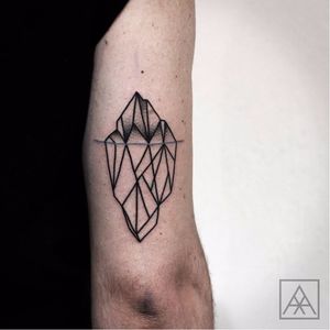 Iceberg tattoo by Maxwell Alves. #MaxwellAlves #iceberg #blackwork #ice #mountain #arctic #dotwork #geometric