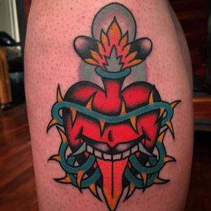 A Sacred Heart with a mouth at its center by Dave Halsey (IG—davehalseytattoos). #DaveHalsey #SacredHeart #traditional