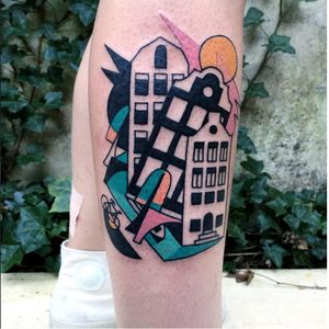 Oh no! Was there an earthquake? Tattoo by Luca Font  (Via IG - lucafont) #LucaFont #art #abstract #cubism #fineart #surrealism #bike