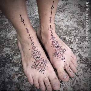 Matching tattoos by Kris Davidson #KrisDavidson #dotwork #sacred