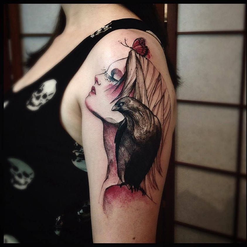 watercolor wolf tattoo by Aubrey Mennella TattooNOW