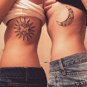 One of the best classic moon & sun best friend tattoos. By Josh Kilgallion. #bestfriends #bestfriendtattoos #bfftattoos #matchingtattoos #suntattoo #moontattoo #sunmoontattoo