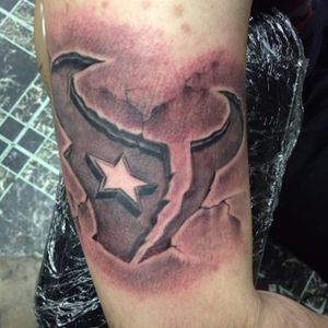 An earth-shattering tattoo. Via @aztecink #NFL #Football #FootballTattoo #HoustonTexans #Texans