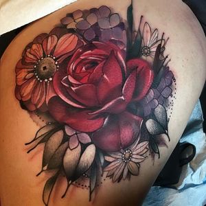 Flowers tattoo by Gia Rose #GiaRose #neotraditional #flowers #floral #rose