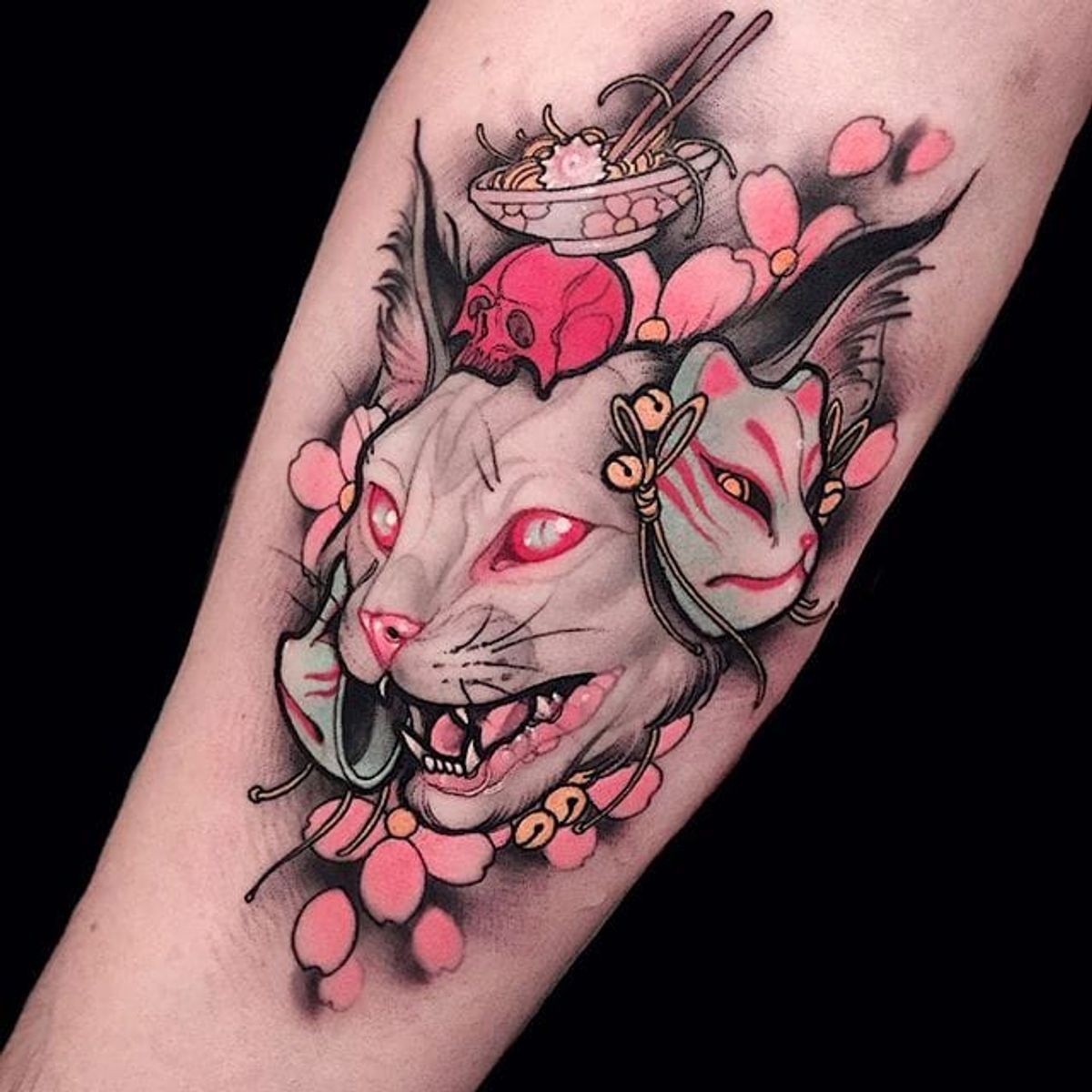 Tattoo uploaded by Xavier • Neo-traditional albino cat tattoo by Brando ...