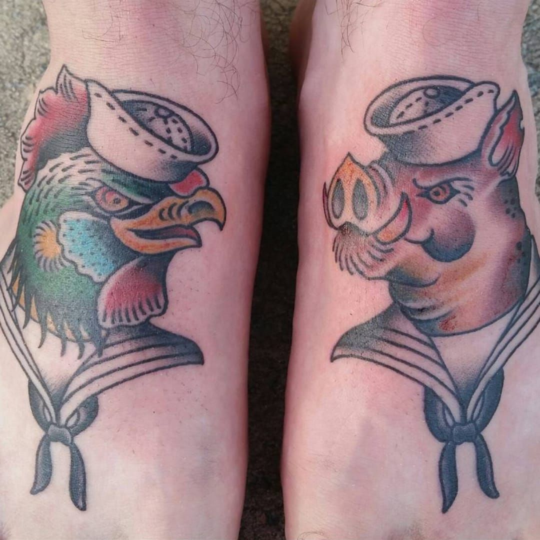 Pig and rooster tattoo