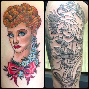 Lucille Ball tattoo by Curt Baer. #neotraditional #actress #vintage #portrait #LucilleBall