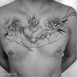 Sacred heart tattoo by Katakankabin #Katakankabin #linework #sketch #abstract #sacredheart #flower