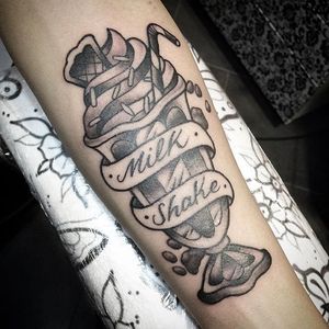 Black and grey milkshake tattoo by Valentina Musconi. #blackandgrey #traditional #milkshake #ValentinaMusconi