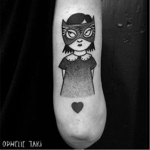 Catwoman tattoo by Ophélie Taki #OphélieTaki #illustrative #blackwork #childhood #catwoman
