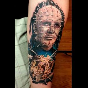Incredible realism piece of Pinhead and the lament configuration box tattoo by Shinigami Sama #hellraiser #CliveBarker #cenobite #horror #movie #ShinigamiSama #pinhead #realism