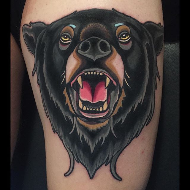 Neo trad bear by Daniel Jones at Asylum Studios out of Roanoke Va  r tattoos